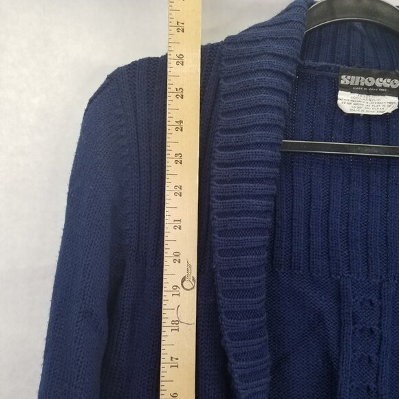Sirocco Cardigan Women Sm Cable Knit Navy Blue Open Front Belted Classic Vintage - Picture 10 of 13